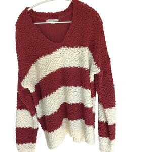 Favlux Fashion Women's Extra Soft Popcorn Knit V-neck Striped Sweater Size Large